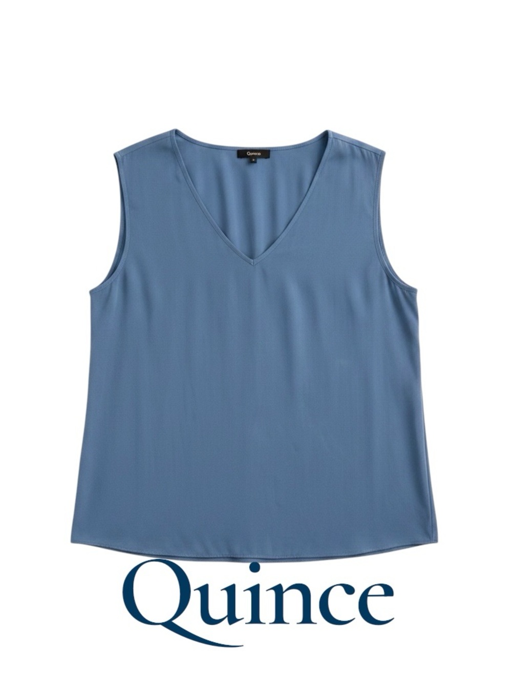 Quince Women's V-Neck Sleeveless Silk Top in Slate Blue